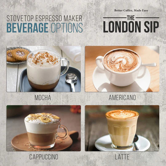 The London Sip - 10 Cup Copper Stainless Steel Stovetop Espresso Coffee Maker - EM10C