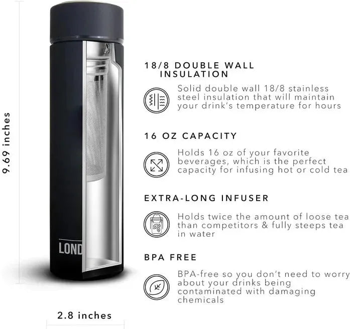 The London Sip - 16 Ounce Black Tea Infuser Bottle - TB16-B
