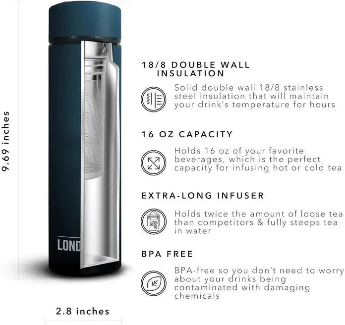 The London Sip - 16 Ounce Midnight Teal Tea Infuser Bottle - TB16-T
