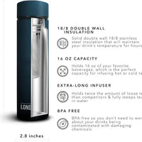 The London Sip - 16 Ounce Midnight Teal Tea Infuser Bottle - TB16-T