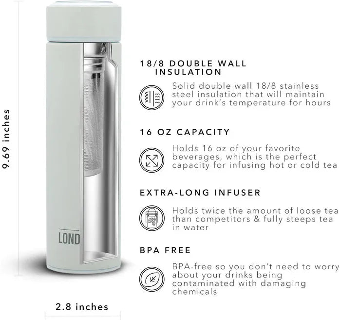 The London Sip - 16 Ounce Pearl White Tea Infuser Bottle - TB16-PRL