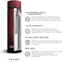 The London Sip - 16 Ounce Red Tea Infuser Bottle - TB16-R
