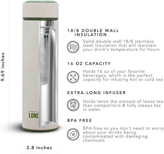 The London Sip - 16 Ounce Safari Beige Tea Infuser Bottle - TB16-SFB