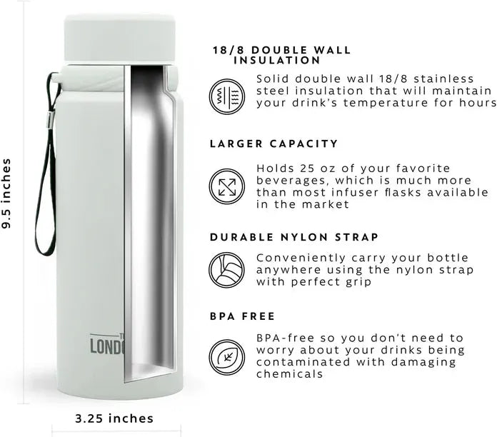 The London Sip - 25 Ounce Pearl White Tea Infuser Bottle - TB25-PRL