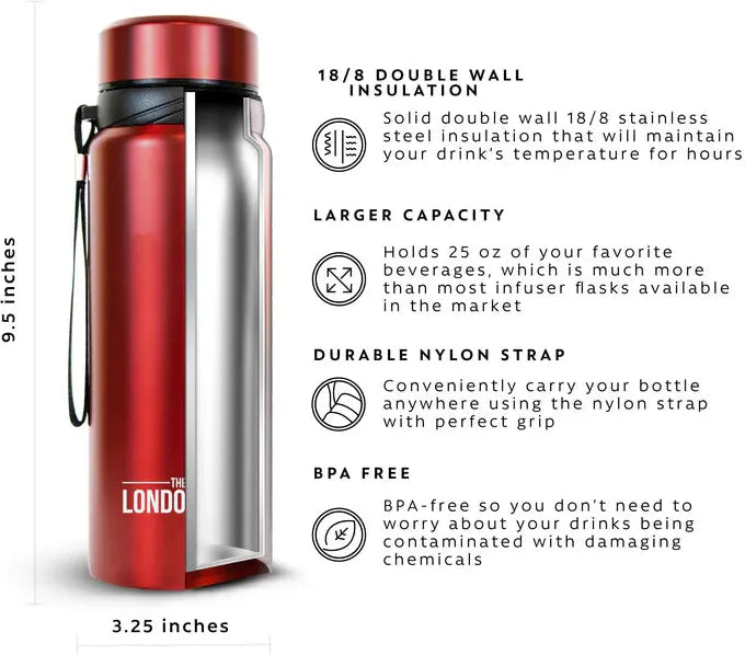 The London Sip - 25 Ounce Red Tea Infuser Bottle - TB25-R