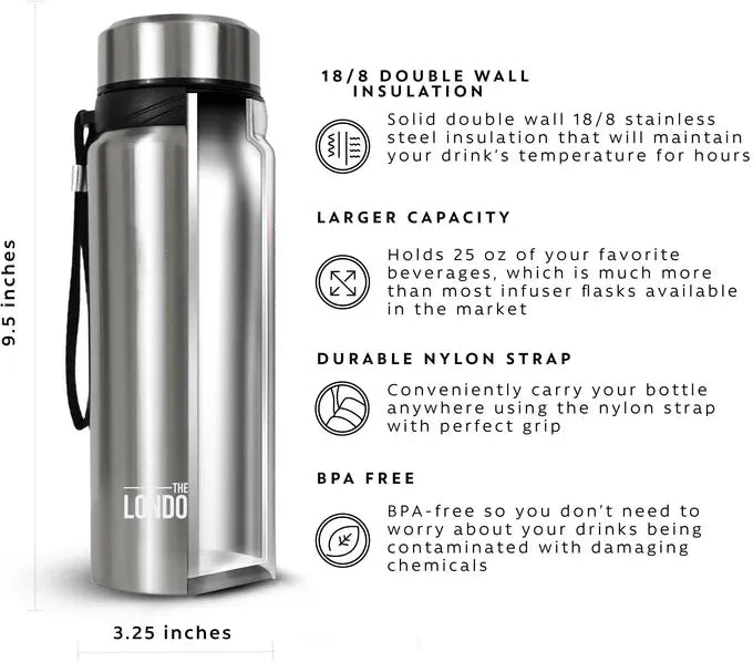 The London Sip - 25 Ounce Silver Tea Infuser Bottle - TB25-S