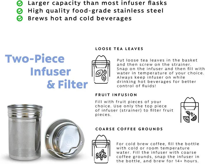 The London Sip - 25 Ounce Silver Tea Infuser Bottle - TB25-S