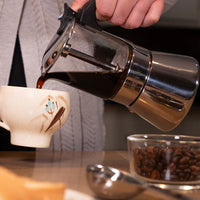 The London Sip - 3 Cup Black Glass Stovetop Espresso Coffee Maker - EM3G