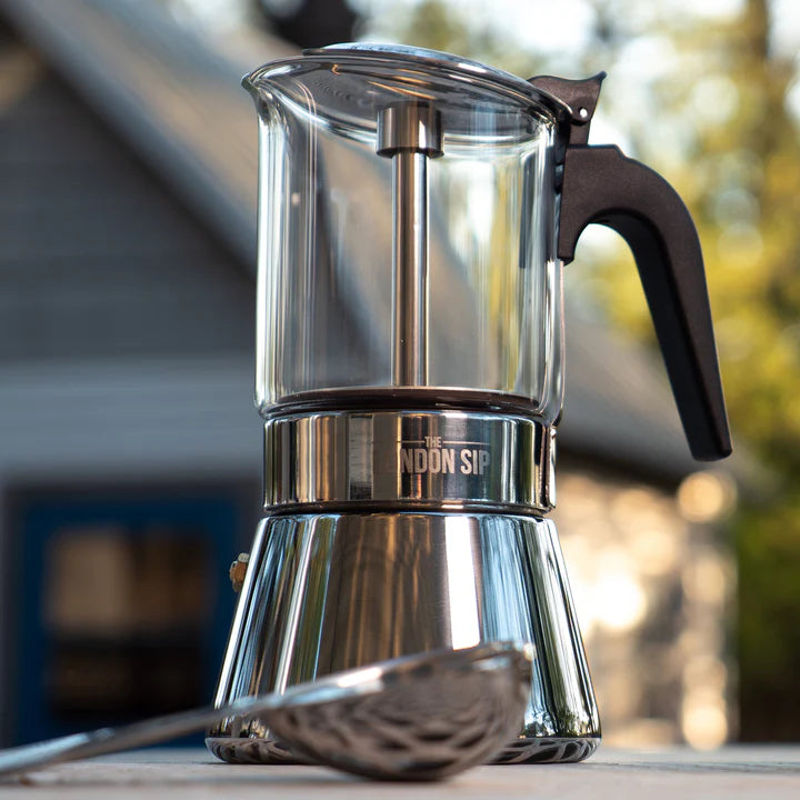 The London Sip - 3 Cup Black Glass Stovetop Espresso Coffee Maker - EM3G