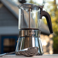 The London Sip - 3 Cup Black Glass Stovetop Espresso Coffee Maker - EM3G