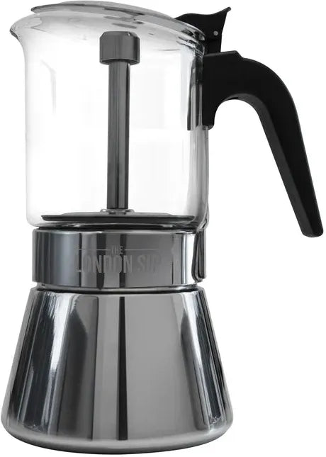 The London Sip - 3 Cup Black Glass Stovetop Espresso Coffee Maker - EM3G