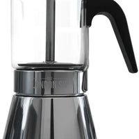 The London Sip - 3 Cup Black Glass Stovetop Espresso Coffee Maker - EM3G