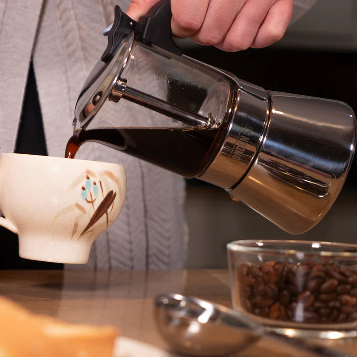 The London Sip - 6 Cup Black Glass Stovetop Espresso Coffee Maker - EM6G