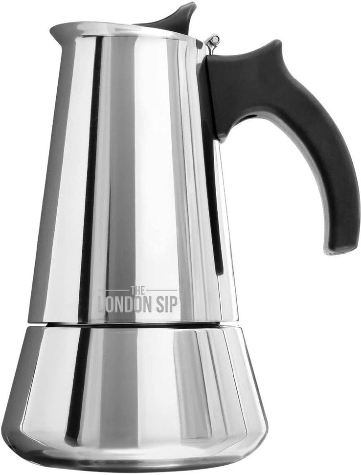 The London Sip - 6 Cup Silver Stainless Steel Stovetop Espresso Coffee Maker - EM6S
