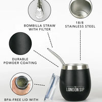 The London Sip - 8 Oz Black Yerba Mate Cup Set - YMC8S-B