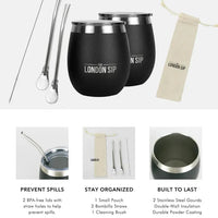 The London Sip - 8 Oz Black Yerba Mate Cup Set - YMC8S-B