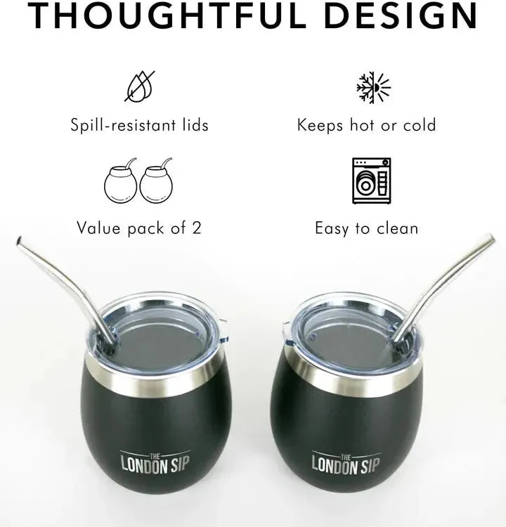 The London Sip - 8 Oz Black Yerba Mate Cup Set - YMC8S-B