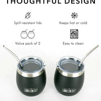 The London Sip - 8 Oz Black Yerba Mate Cup Set - YMC8S-B