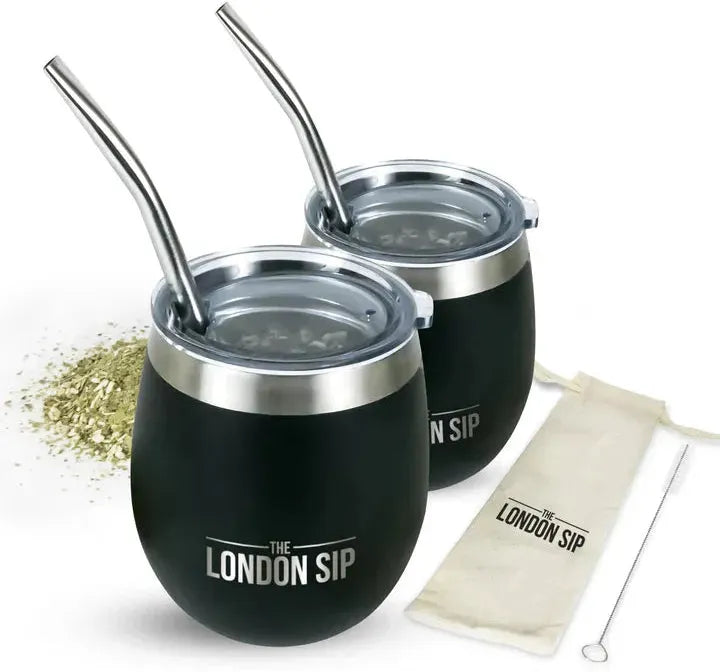 The London Sip - 8 Oz Black Yerba Mate Cup Set - YMC8S-B