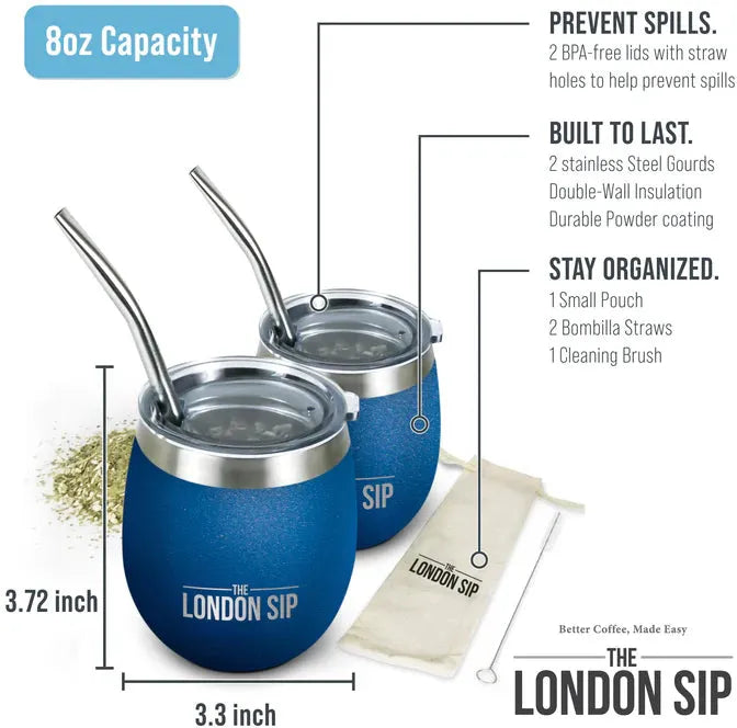 The London Sip - 8 Oz Blue Yerba Mate Cup Set - YMC8S-U