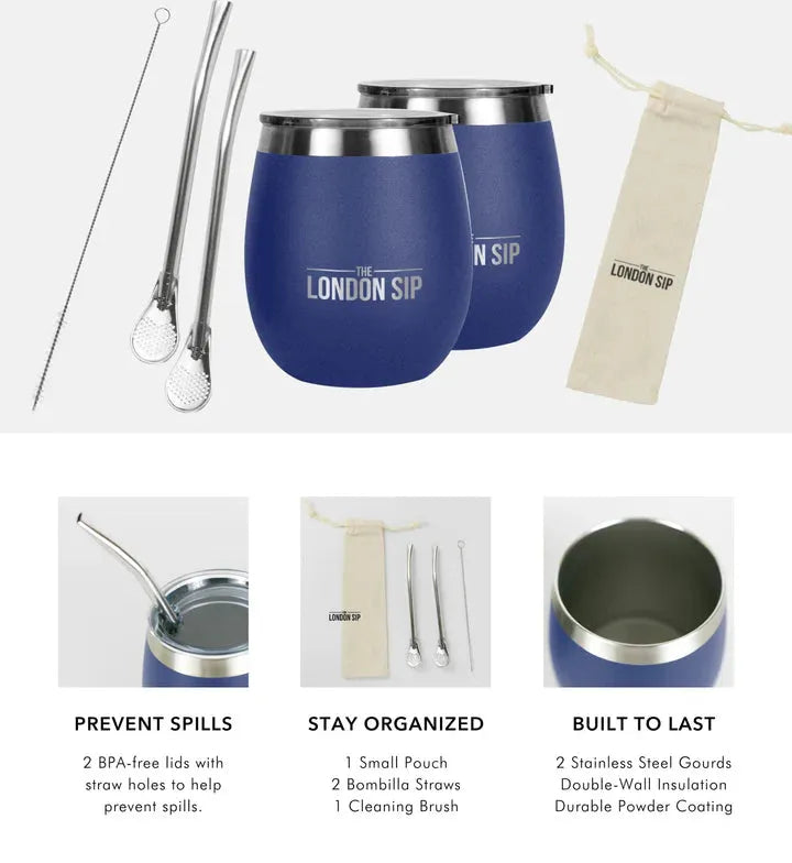 The London Sip - 8 Oz Blue Yerba Mate Cup Set - YMC8S-U