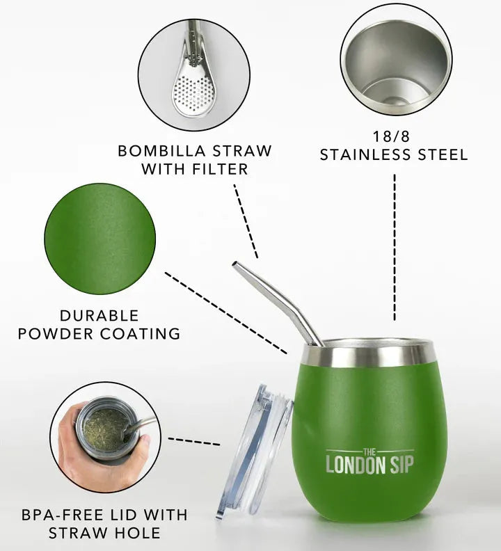 The London Sip - 8 Oz Green Yerba Mate Cup Set - YMC8S-G