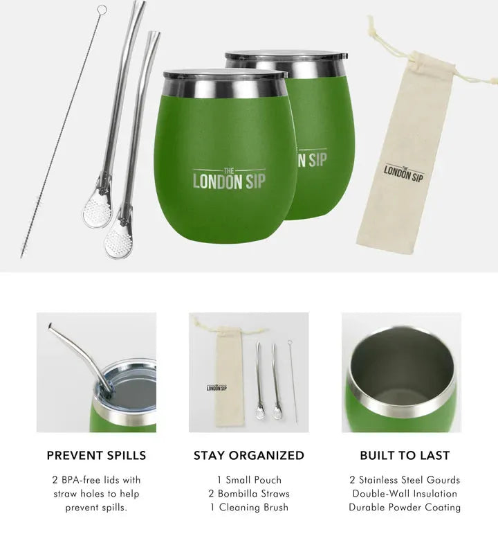 The London Sip - 8 Oz Green Yerba Mate Cup Set - YMC8S-G