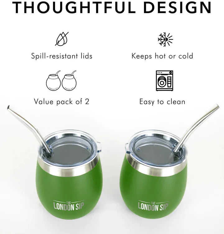 The London Sip - 8 Oz Green Yerba Mate Cup Set - YMC8S-G