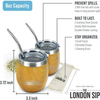 The London Sip - 8 Oz Light Burl Wood Yerba Mate Cup Set - YMC8S-LTB