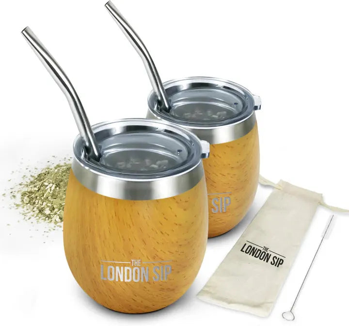 The London Sip - 8 Oz Light Burl Wood Yerba Mate Cup Set - YMC8S-LTB