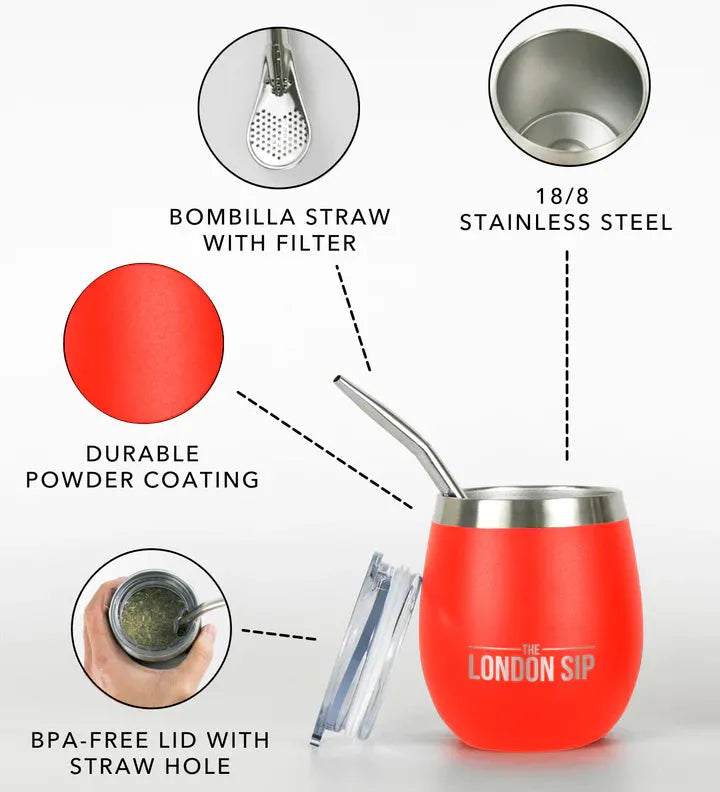 The London Sip - 8 Oz Orange Yerba Mate Cup Set - YMC8S-O