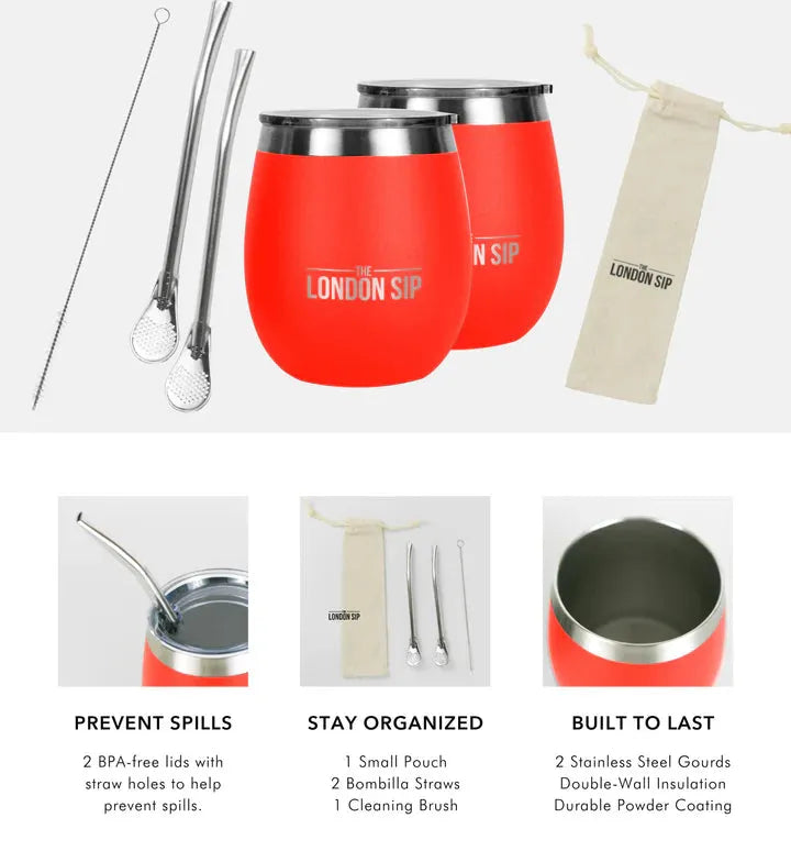 The London Sip - 8 Oz Orange Yerba Mate Cup Set - YMC8S-O
