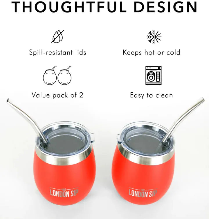 The London Sip - 8 Oz Orange Yerba Mate Cup Set - YMC8S-O