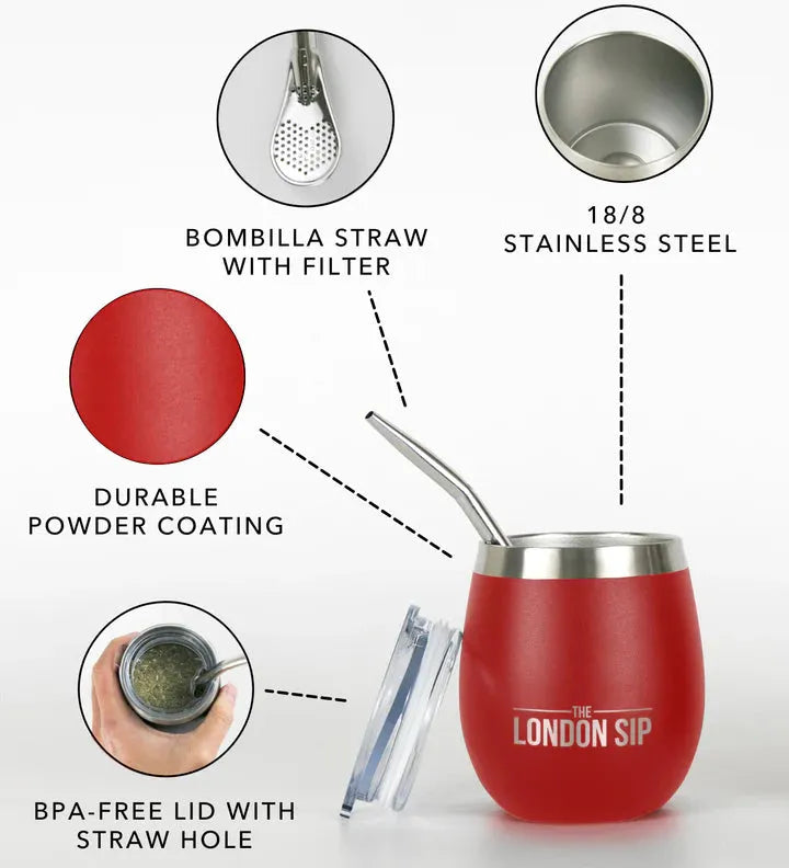 The London Sip - 8 Oz Red Yerba Mate Cup Set - YMC8S-R