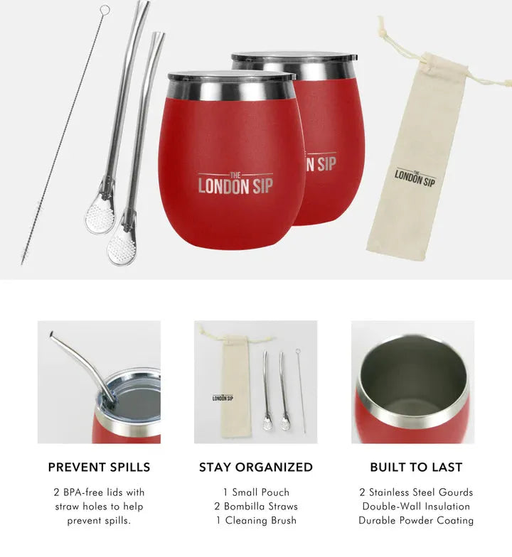 The London Sip - 8 Oz Red Yerba Mate Cup Set - YMC8S-R