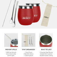 The London Sip - 8 Oz Red Yerba Mate Cup Set - YMC8S-R