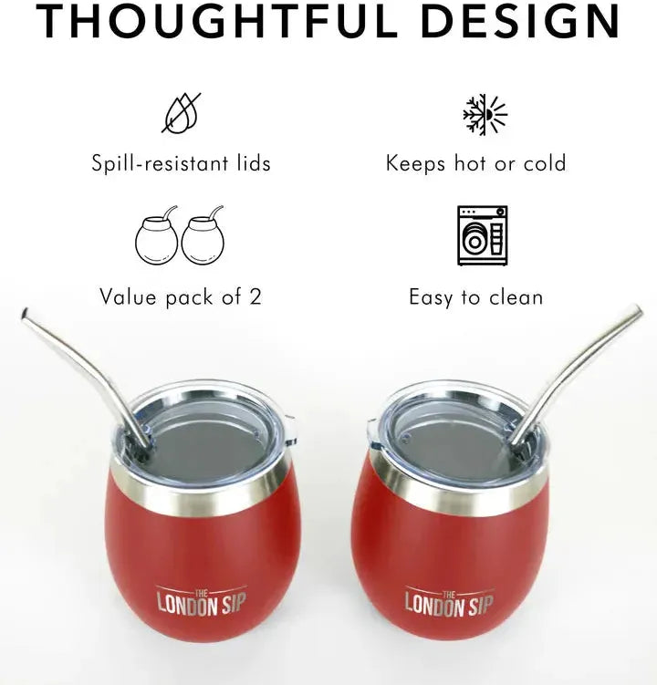 The London Sip - 8 Oz Red Yerba Mate Cup Set - YMC8S-R