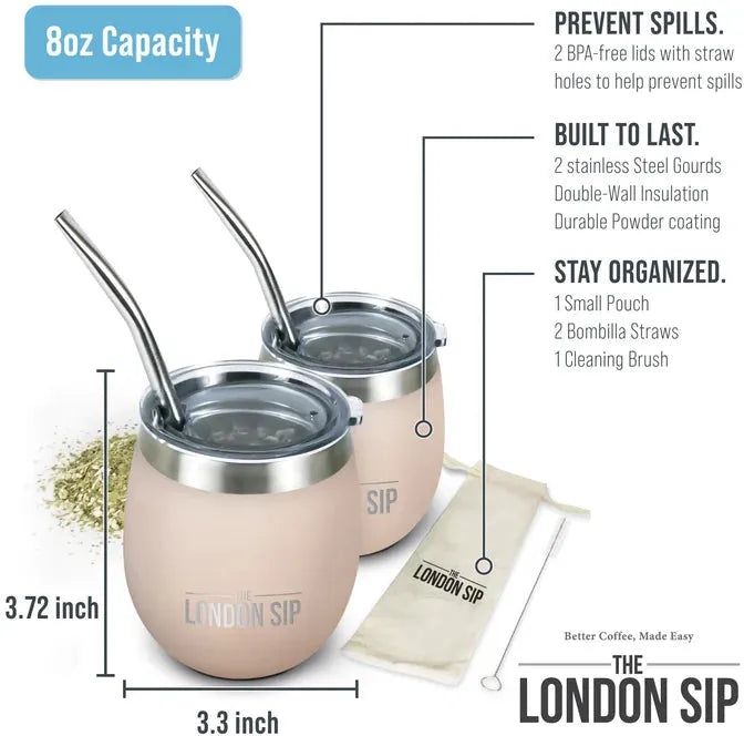 The London Sip - 8 Oz Safai Beige Yerba Mate Cup Set - YMC8S-SFB