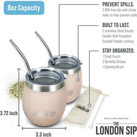 The London Sip - 8 Oz Safai Beige Yerba Mate Cup Set - YMC8S-SFB