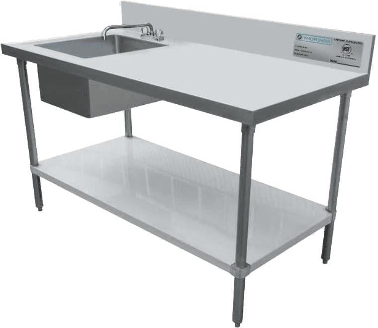Thorinox - 24" x 48" Work Table Sink - Left Sink 10" x 14" x 12" - TWTS-2448-LS