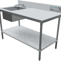 Thorinox - 24" x 72" Work Table Sink - Left Sink 10" x 14" x 12" - TWTS-2472-LS