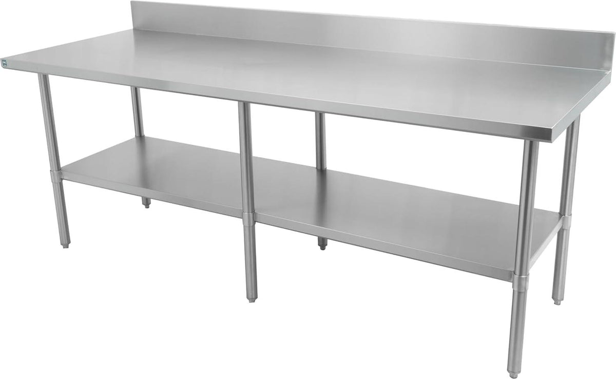 Thorinox - 24" x 84" Stainless Steel Work Table with Backsplash and Stainless Steel Undershelf and Legs - DSST-2484-BKSS