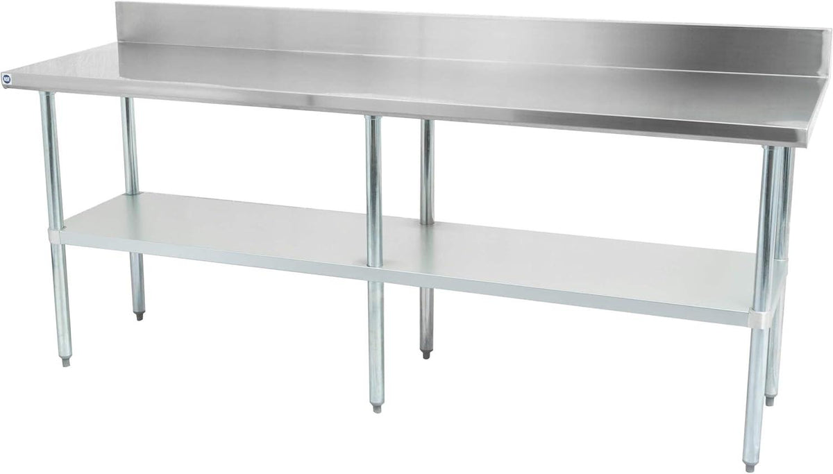 Thorinox - 24" x 96" Stainless Steel Work Table with Backsplash and Galvanized Steel Undershelf and Legs - DSST-2496-BK