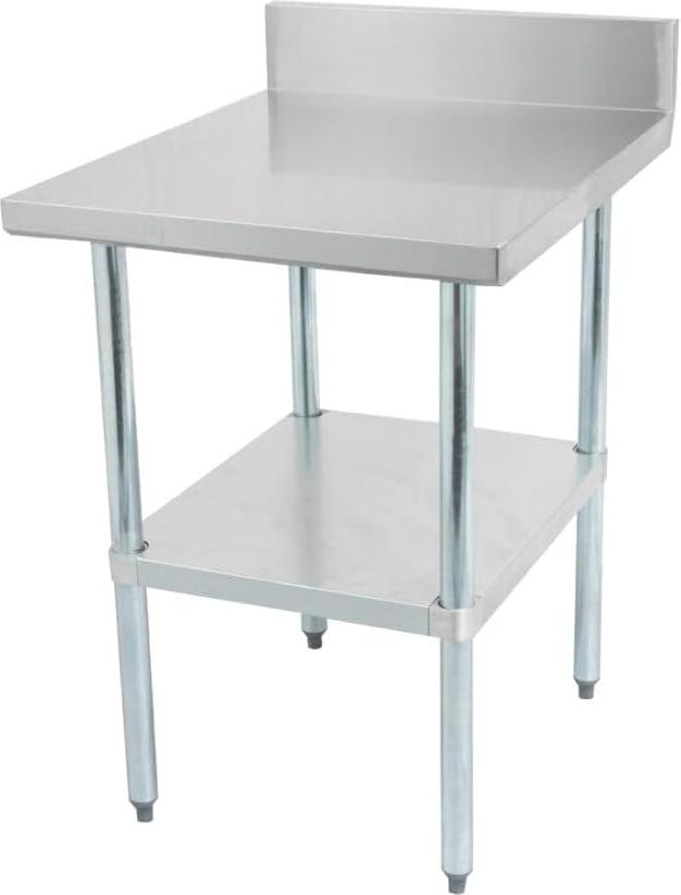 Thorinox - 30" x 24" Stainless Steel Work Table with Backsplash and Galvanized Steel Undershelf and Legs - DSST-3024-BK