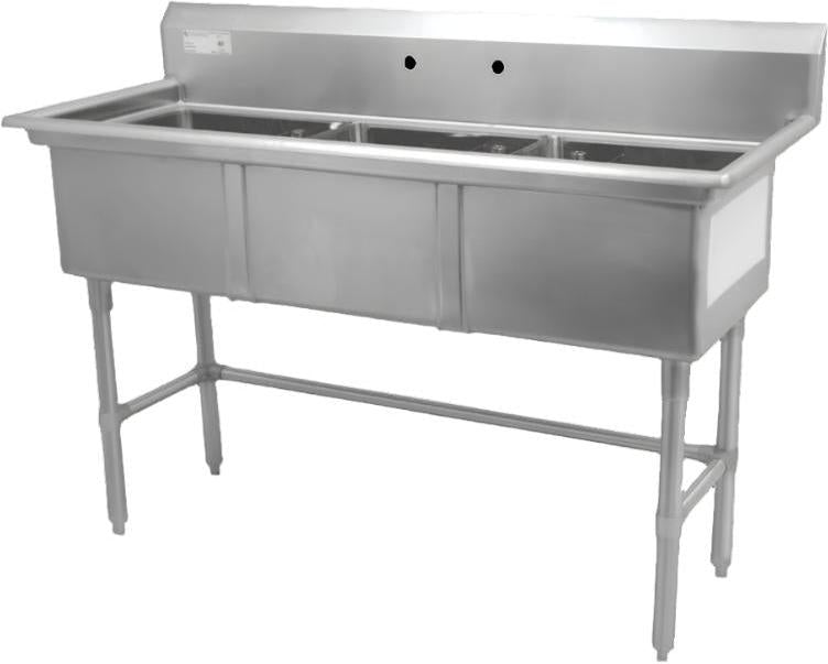 Thorinox - Triple Sink 18" x 18" No Drainboard - TTS-1818-0