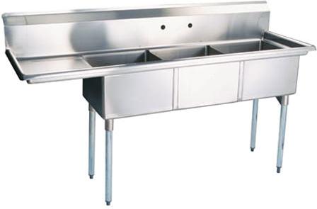 Thorinox - Triple Sink 18" x 18" with Left Drainboard - TTS-1818-L18