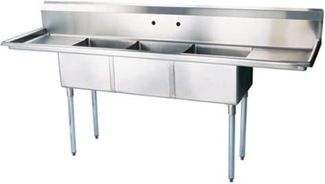 Thorinox - Triple Sink 18" x 18" with Left and Right Drainboard - TTS-1818-RL18