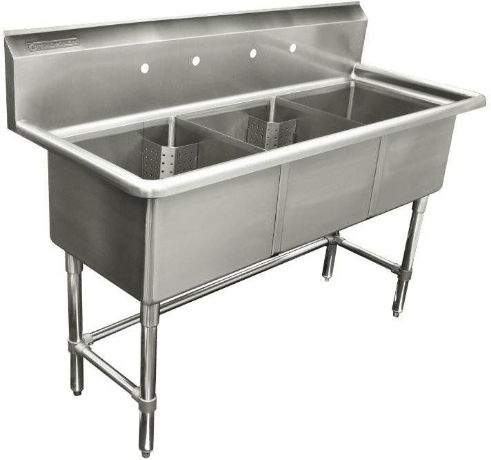 Thorinox - Triple Sink 24" x 24" No Drainboard - TTS-2424-0