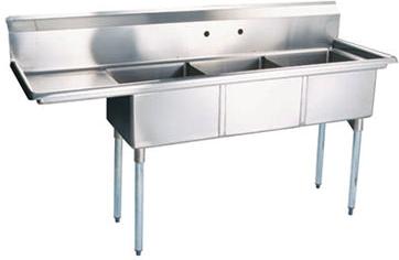 Thorinox - Triple Sink 24" x 24" with Left Drainboard - TTS-2424-L24