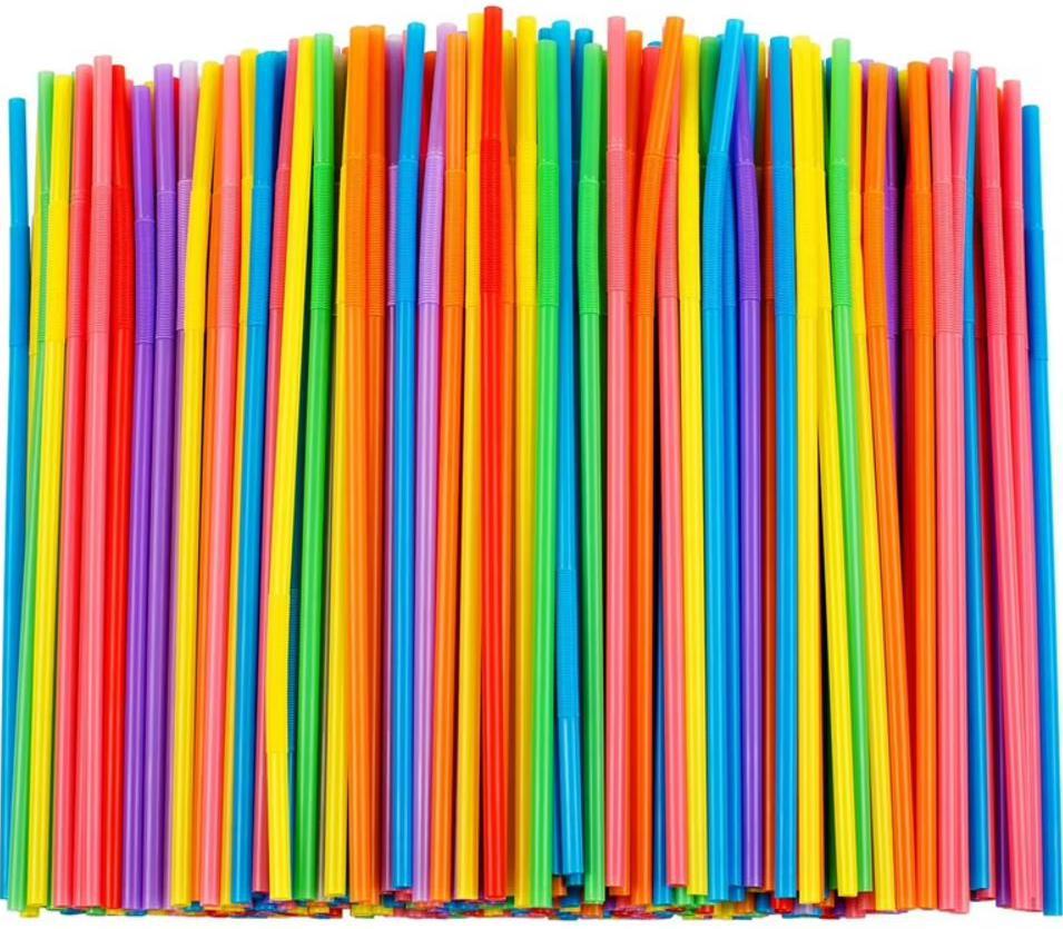 TiSA - Imperial 8" Flexible Straws Multi Color 200/bx, 36bx/cs, #8FU36200WS, #5959, Unwrapped Striped Multi Coloured - 475198